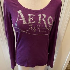 Aeropostale purple shirt with silver writing